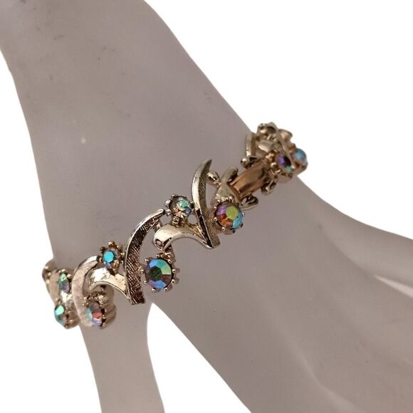 Vintage Aurora Borealis Rhinestone Bracelet Unsigned Arthur Pepper Mode Art MCM. - Picture 11 of 16